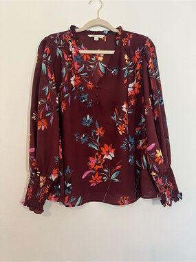 Zac & Rachel Floral V-Neck Long-Sleeve Blouse - size XL